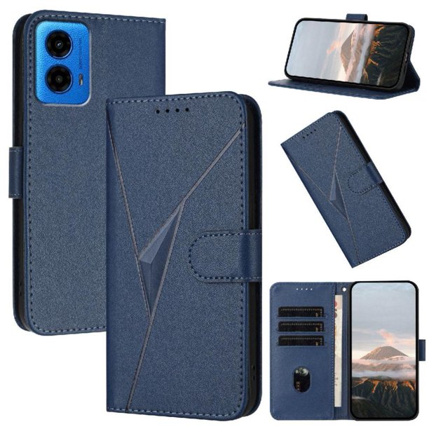 Funda Cartera Fibra de Carbono para Motorola MOTO G45 con Soporte y Cierre Magnético Azul