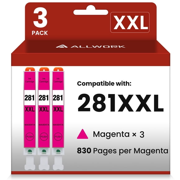 Cartucho de tinta ALLWORK CLI-281XXL magenta, paquete de 3
