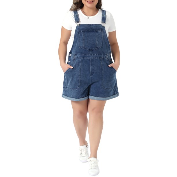 Agnes Orinda Peto Corto de Mezclilla Talla Grande para Mujeres Escuela Universidad Tirantes Ajustables Dobladillo Enrollado 5 Bolsillos Mono Vaquero Peto Corto 4X Gris Azul
