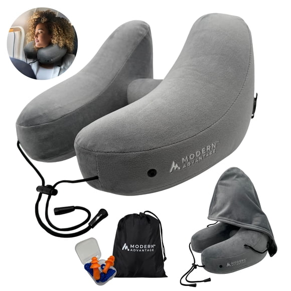 Almohada inflable de viaje Modern Advantage AIR con capucha gris