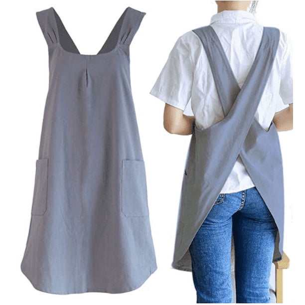 Delantales De Cocina De Lino Con Espalda Cruzada Para Mujer Con Bolsillos, Ideales Para Hornear, Pintar, Jardinería Y Limpieza.