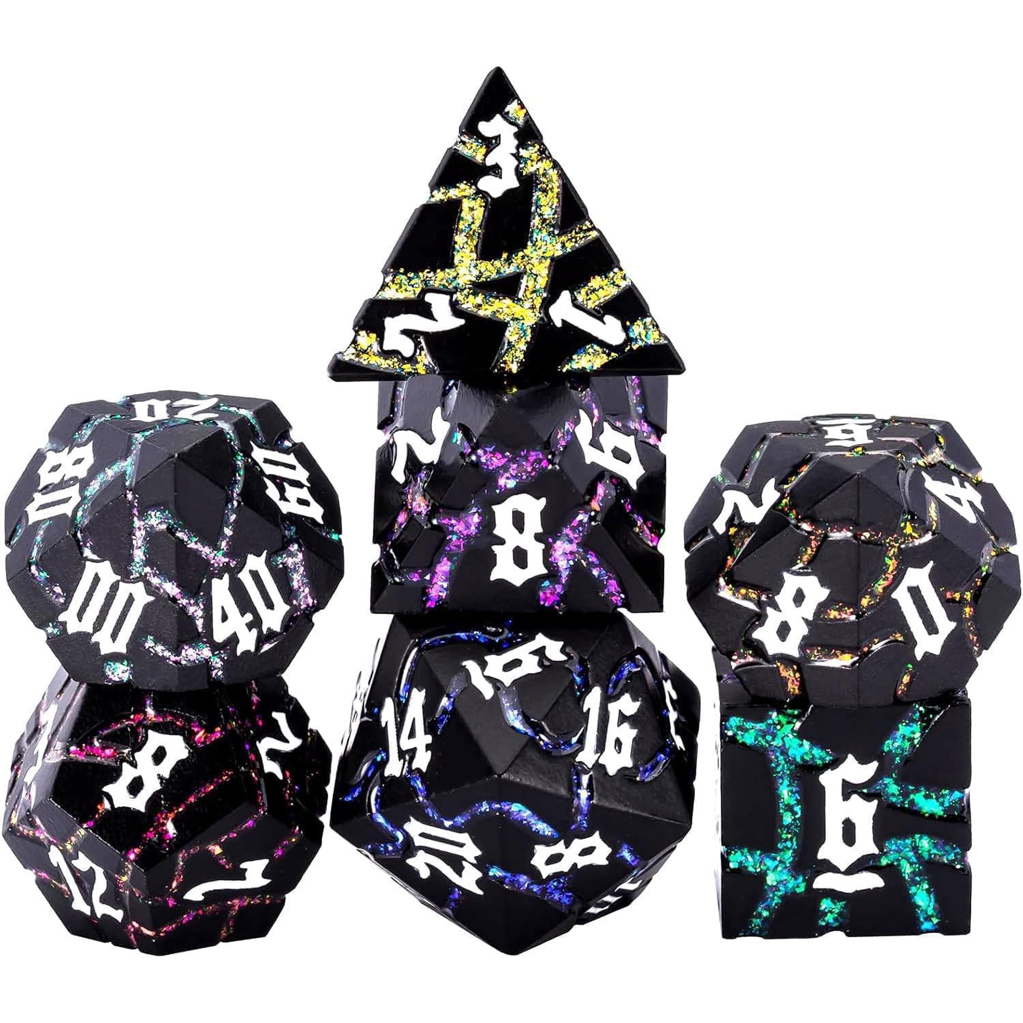Juego de dados Maywin D&D Dungeons and Dragons de metal con caja, 7 piezas