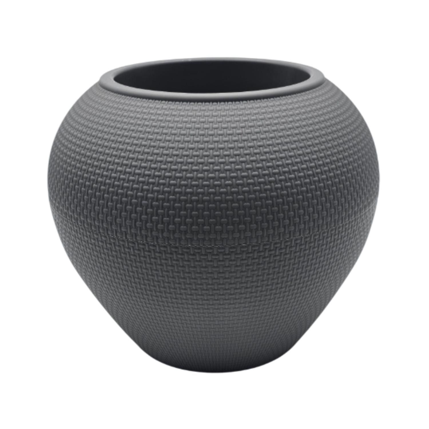 Fliperex - Macetero Plastico Redondo Ovalado Moderno Con Textura L Gris
