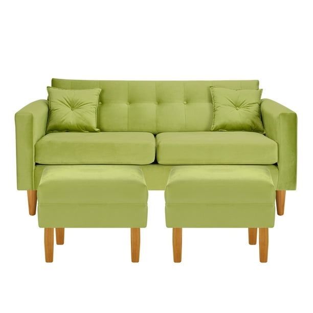 Sofa New Retro 3c + 2 Pouf Felpa 04 Pistacho