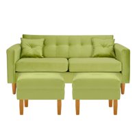 Bodevir - Sofa New Retro 3C + 2 Pouf Felpa 04 Pistacho