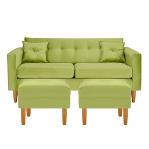 Bodevir - Sofa New Retro 3C + 2 Pouf Felpa 04 Pistacho