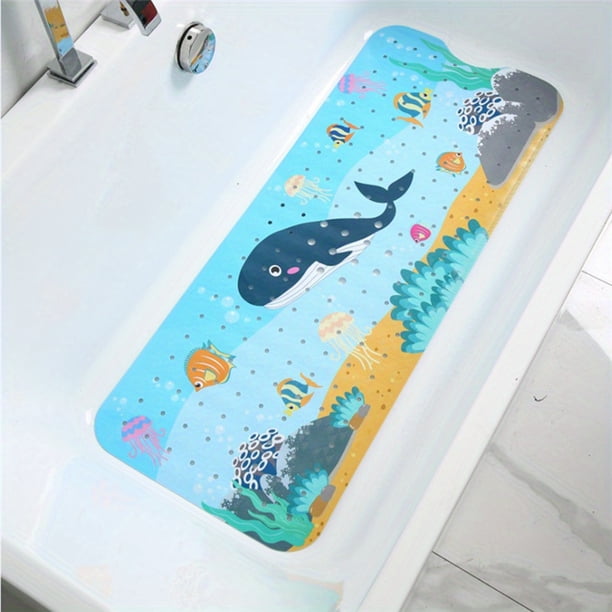 1pc Cartoon Undersea World Bathtub Mat, Large Non-Slip Bath & Shower Mat, Dolphin Print, Anti-Slip Mat With Suction, 40*16inch