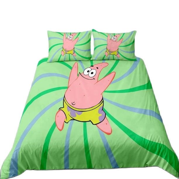 x739 Bed SheetsSponge-bob print Duvet Cover,Cartoon SpongeBobed Bedding Set,Patricks Squidwards Quilt Cover Pillowcase Bed Set For children 3-Piece Bedding Set (1 Duvet Cover + 2 Pillow Shams) nj739