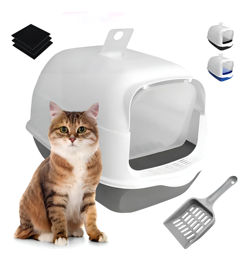 Genérico - Arenero Cerrado Para Gatos Antiolores Puerta Palita Y Filtro Color Gris