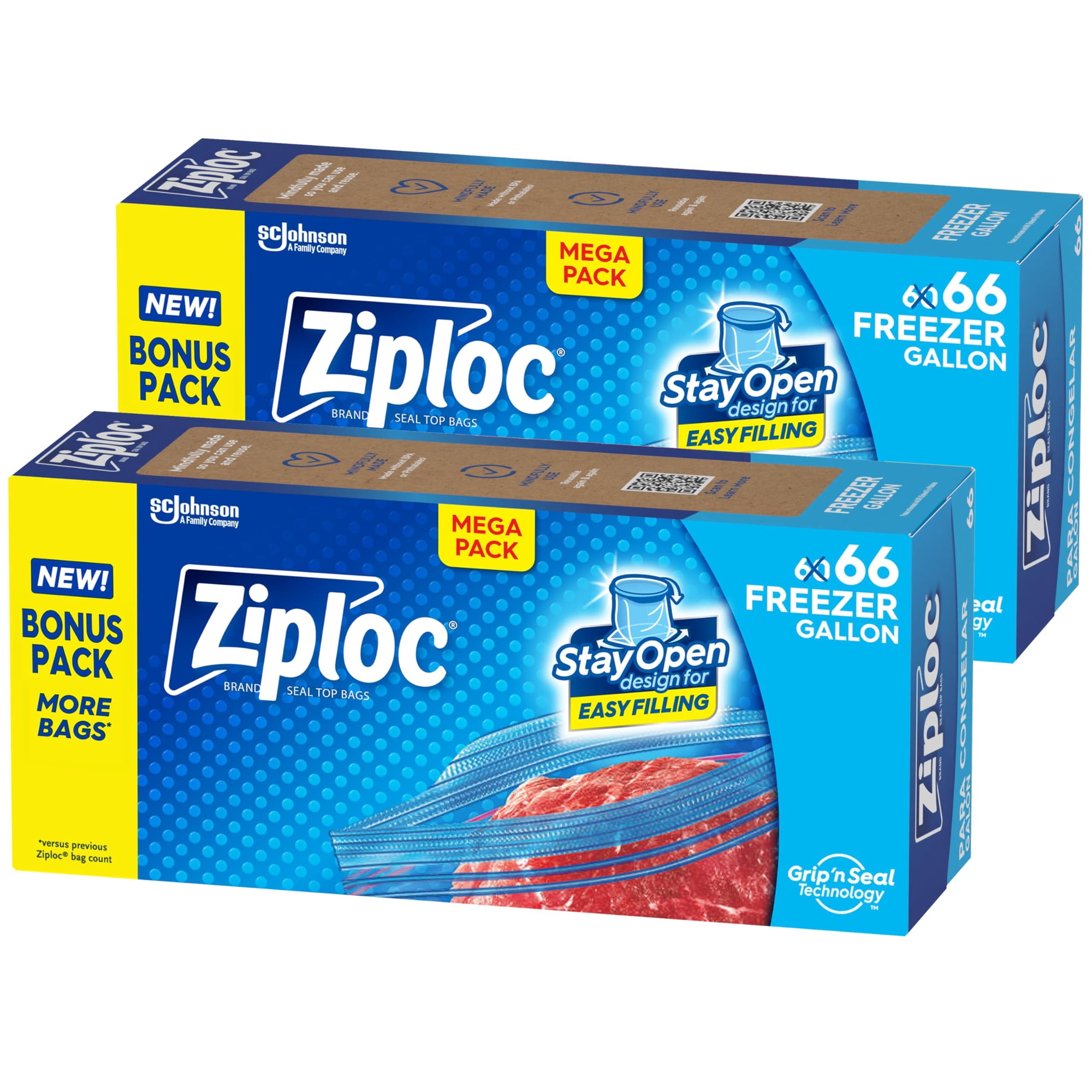 Bolsas De Almacenamiento De Alimentos Ziploc, Galón, 132 Bolsas En Total