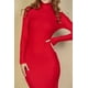 thumbnail image 2 of Vestido Midi Ajustado De Manga Larga Con Cuello Alto Y Canalé, 2 of 5