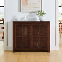 M&Ms - 39.4"" Mid Century Modern Rattan Sideboard Buffet Cabinet With 2 Outlet Holes, Coffee Bar Wine Bar Credenza, Retro Storage Cabinet For Entryway, Hallway, Living Room, Kitchen, Dining Room, Walnut