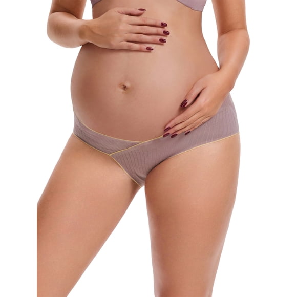 Ropa Interior de Embarazo de Cintura Baja con Costillas para Mujeres INSPIRE CHIC, Soporte en Forma de V Bajo el Vientre, Bragas de Color en Contraste, Talla X-Large, Púrpura