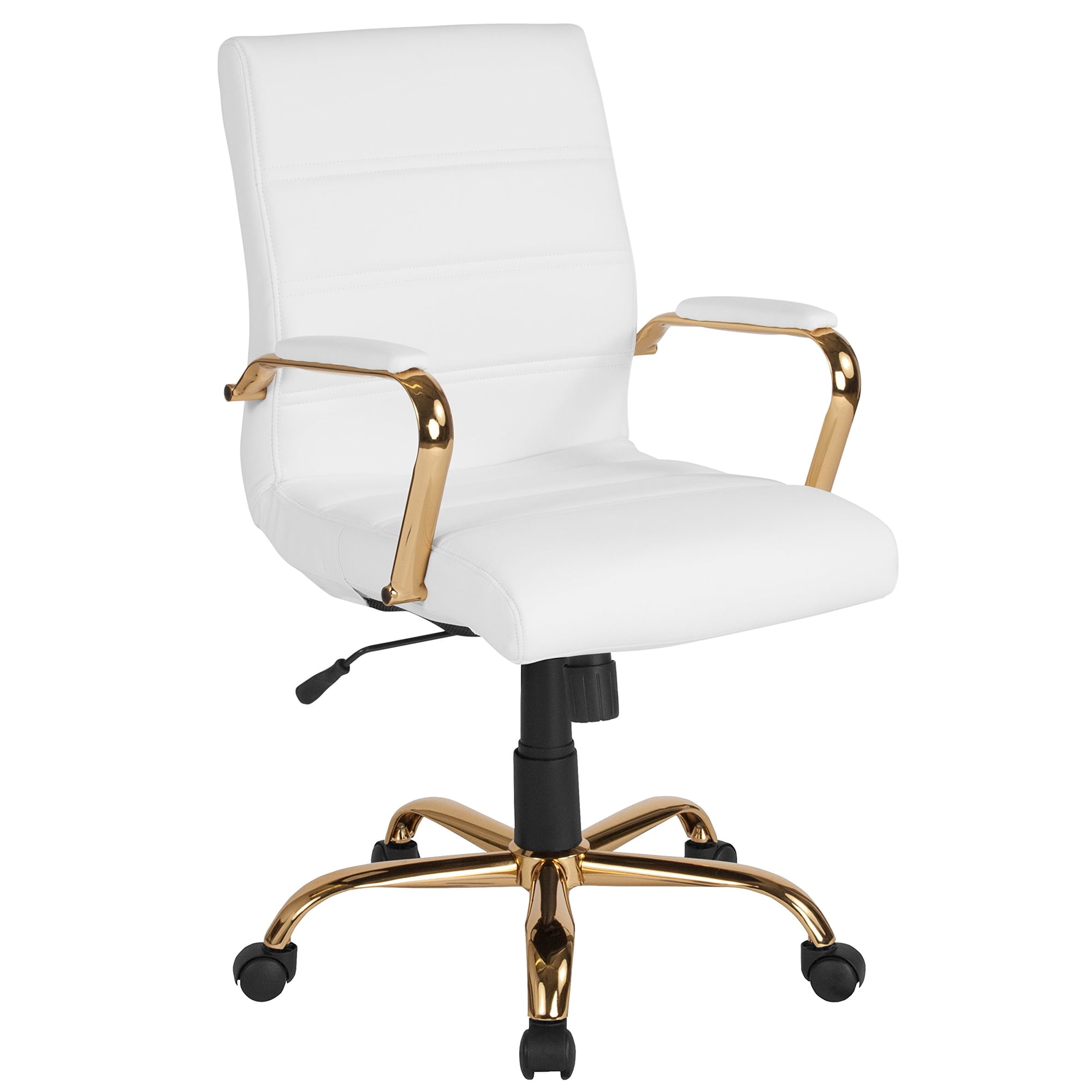 Silla De Escritorio Flash Furniture Whitney Con Respaldo Medio De Cuero Blanco/dorado