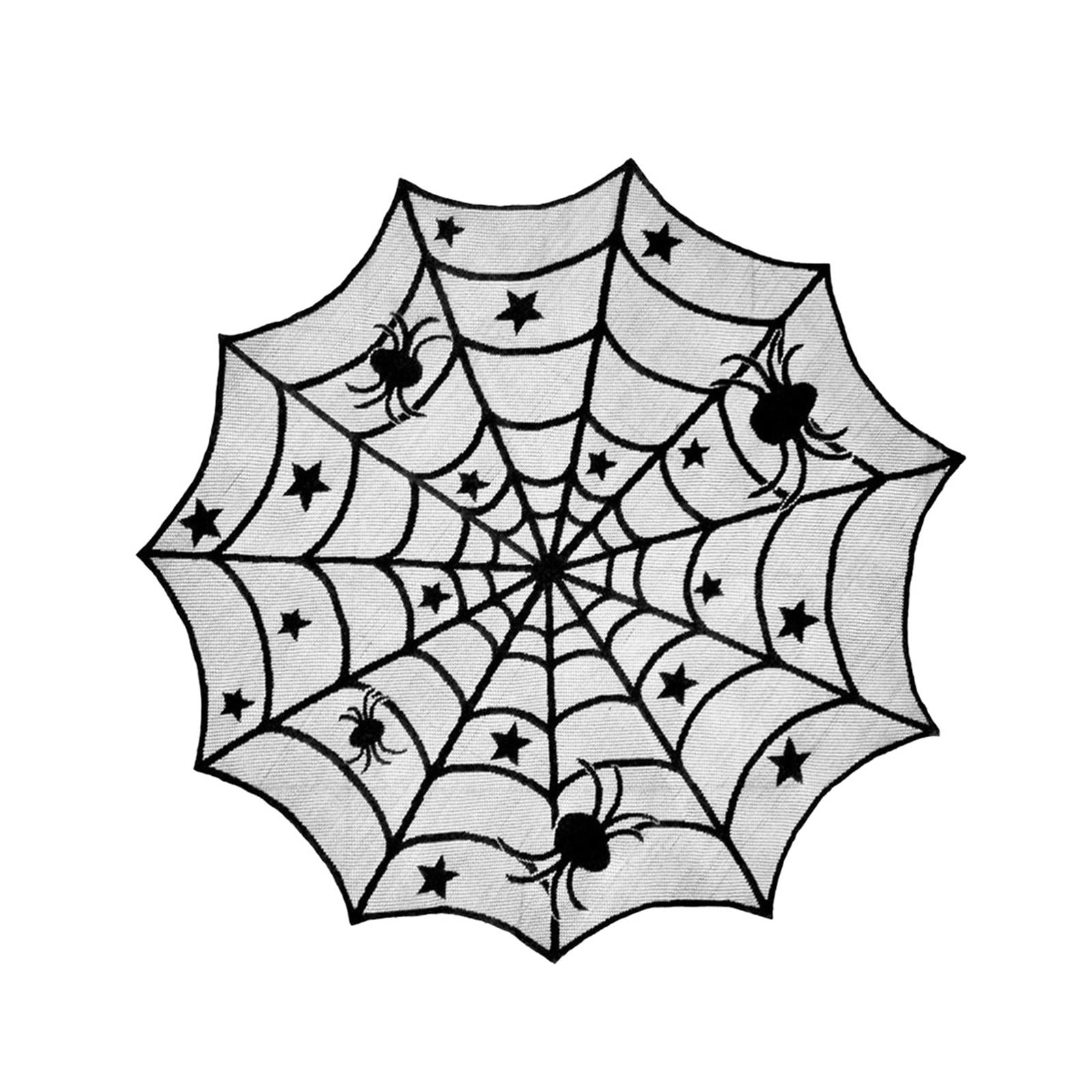 Magideal - Mantel De Halloween Redondo Decoración De Halloween Telaraña Encaje Gótico Mesa Centro De Mesa Para Fiesta Película De Miedo Noche Sala De Estar Cafet Arañas Estrellas De 102 Cm