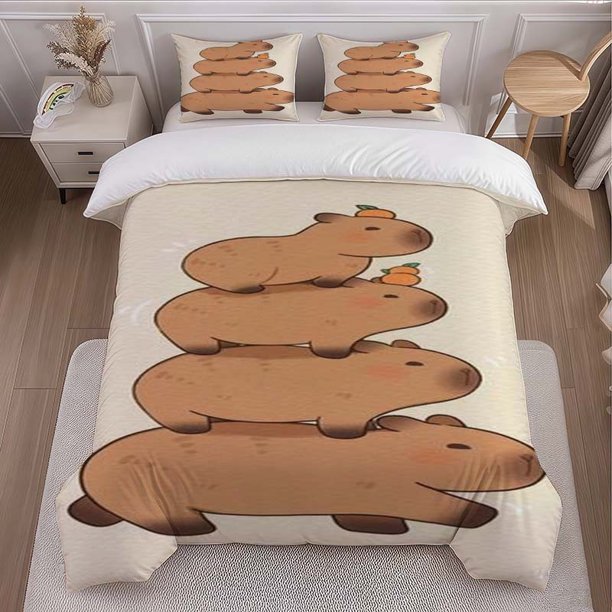Capybara Stacking Theme Bedding Set Duvet Cover and Pillowcase Set