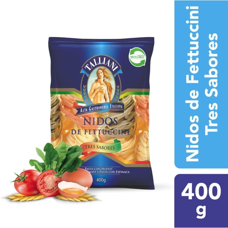 Fideo Pasta Al Huevo Nidos De Fetuccini Tres Sabores Bolsa 400 g Talliani