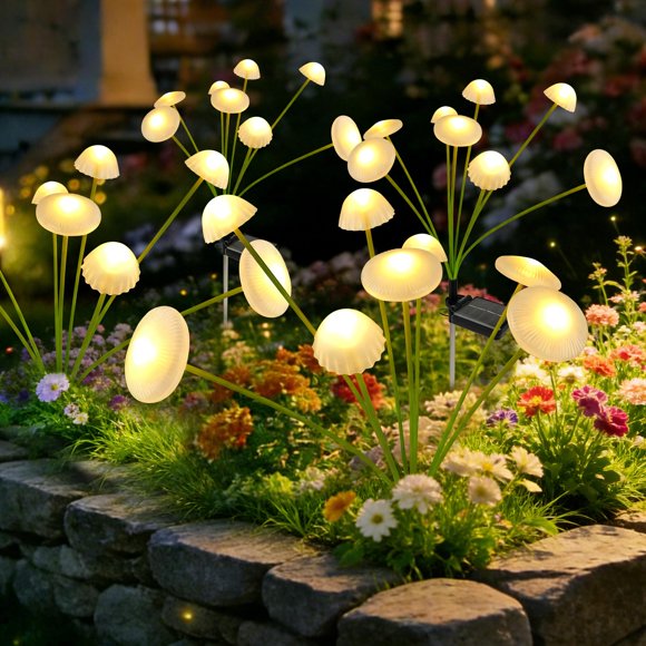 Luces de jardín SEEWELUMI, set de 4 solares en forma de hongo, luz blanco cálido