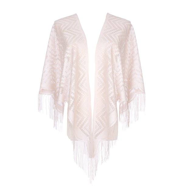 INSPIRA CHIC Chales y Envolturas para Vestidos de Noche, Bufandas Triangulares de Flecos de Encaje de Malla para Fiesta Formal de Boda 70.9"x27.6" Beige