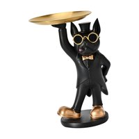 Magideal - Escultura De Perro Creativa, Estatua De Perro, Artesanías De Almacenamiento De Artículos Diversos Con Bandeja, Figurita De Resina, Animal Para Almacen Negro