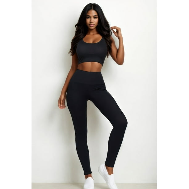 Conjunto de Top Corto y Leggings Acanalados