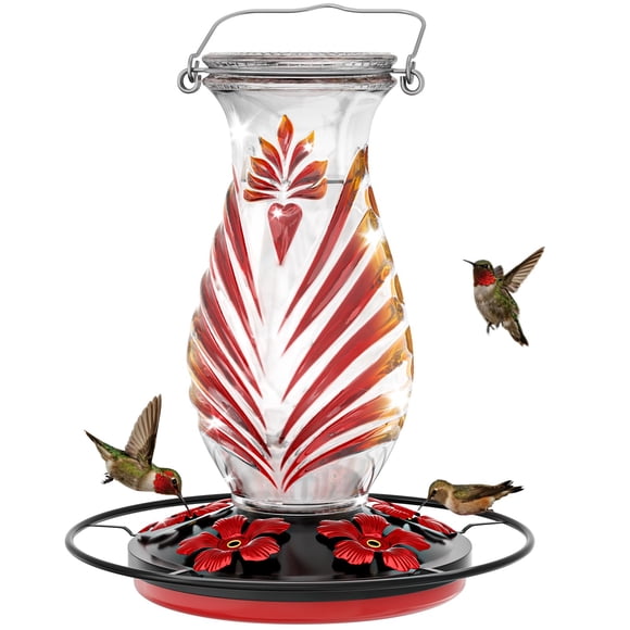 Comedero de Colibrí Grete Gotye de Vidrio 24oz con 5 Puertos Rojo