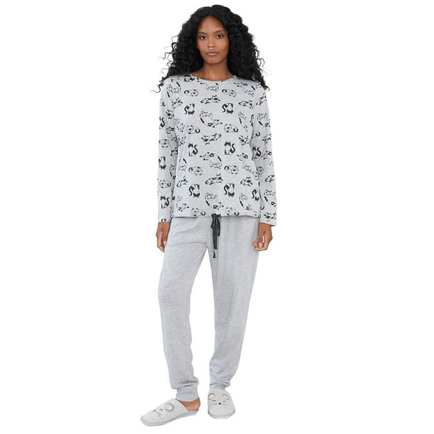 Pijama Mujer Aplicación Gris Corona