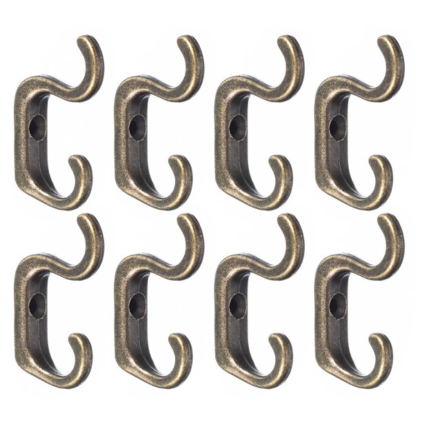 Ganchos de Pared, Paquete de 8 - Gancho Retro de Doble Punta de Aleación de Zinc, Mini Ganchos Pequeños para Colgar Toalla Abrigo Mochila (Bronce)