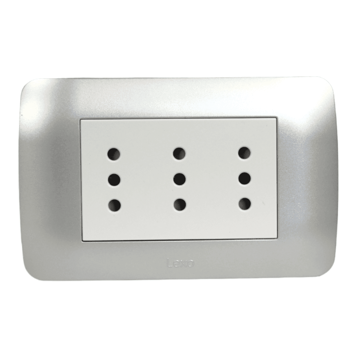Enchufe Embutido Tríplex 2p+t 10a Blanco / Plata Armado - Lexo