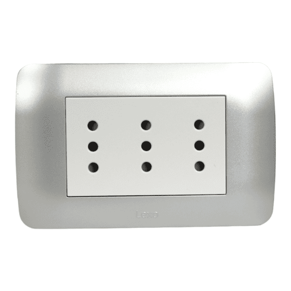 Enchufe Embutido Tríplex 2p+t 10a Blanco / Plata Armado - Lexo