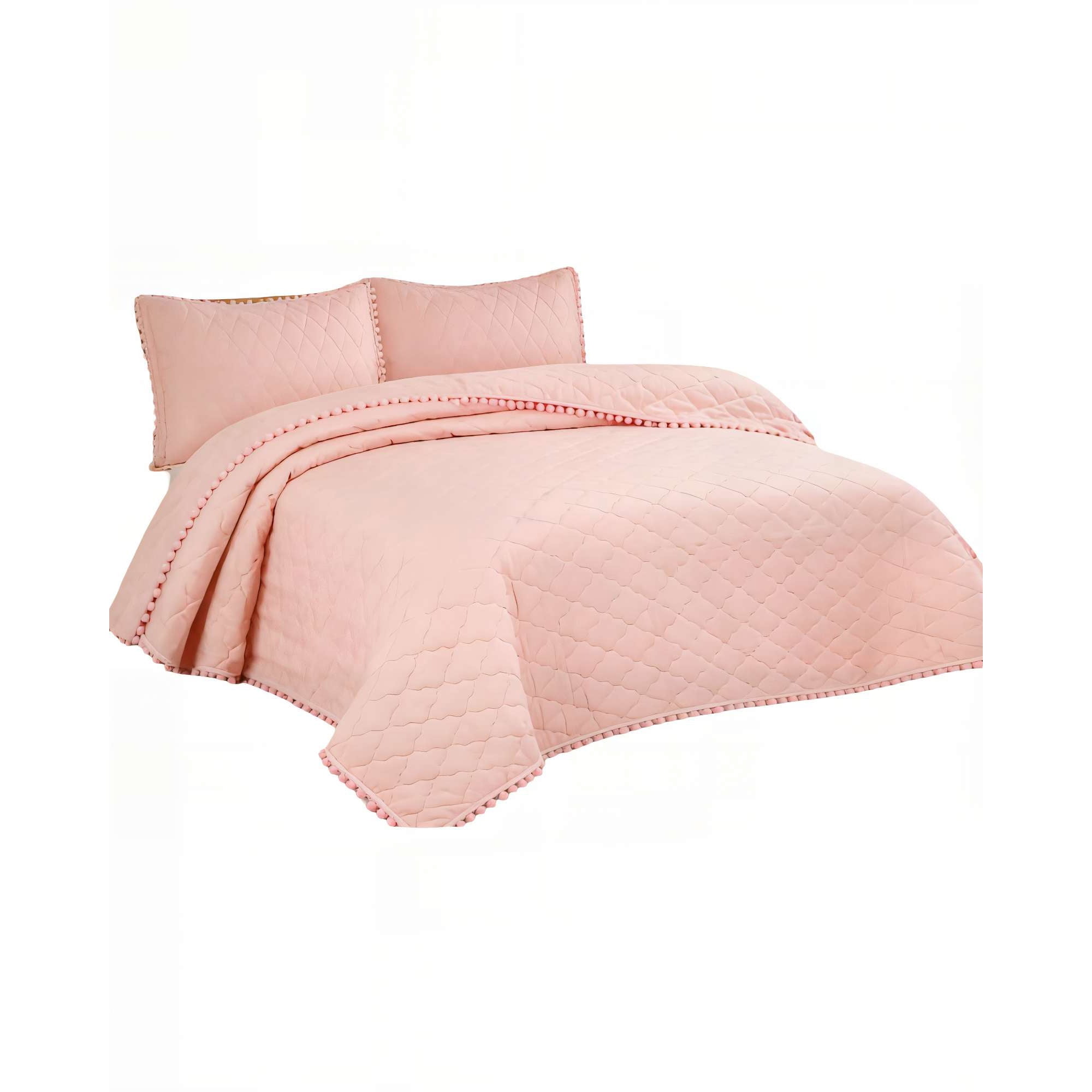 Genérico - Cubrecama King Con Detalles De Pompones Color Rosado