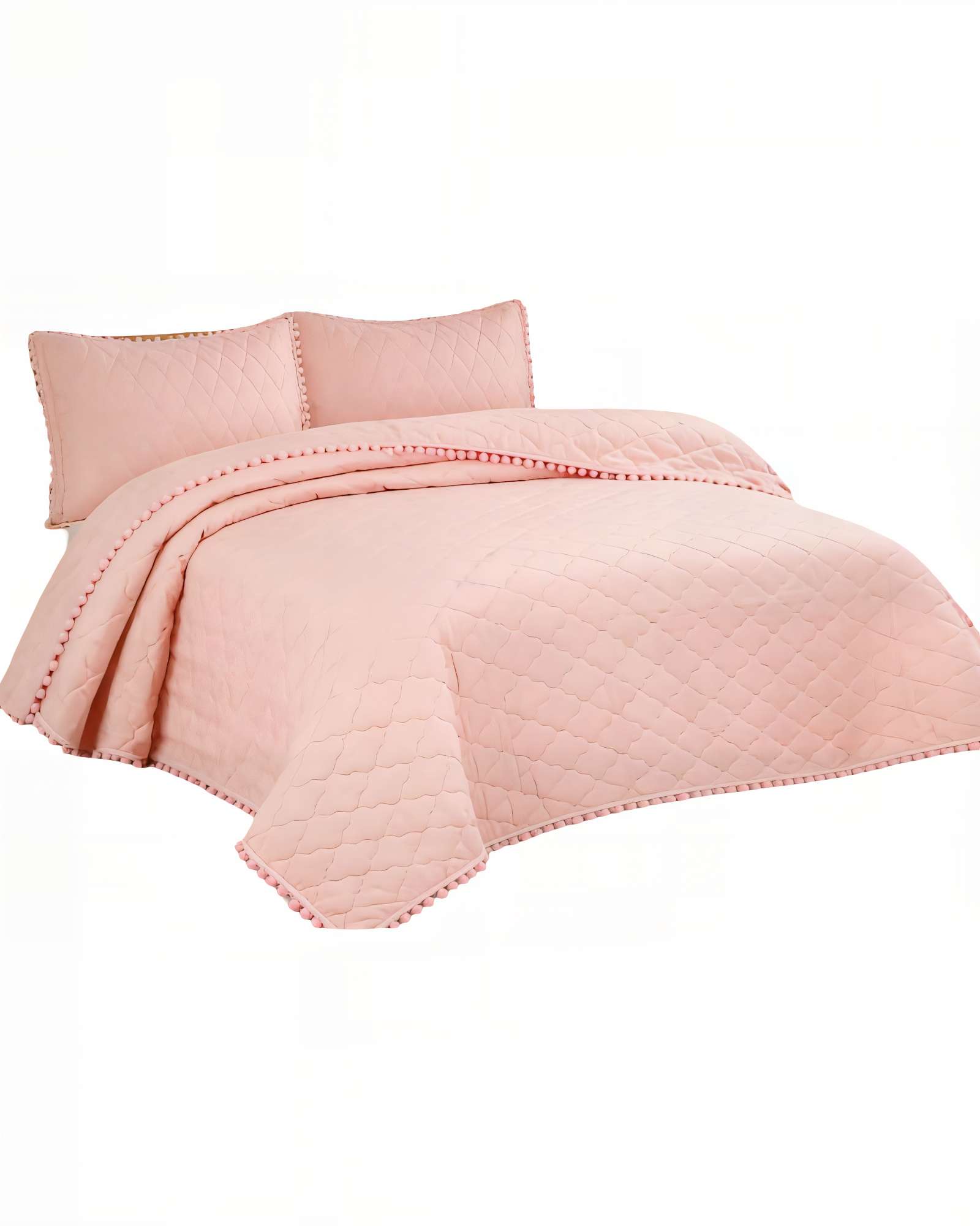 Genérico - Cubrecama King Con Detalles De Pompones Color Rosado