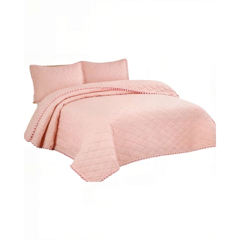Genérico - Cubrecamas Con Bordes De Pompon King Color Rosado