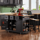 thumbnail image 3 of K&K 53inch Large Kitchen Island with Drop Leaf, Power Outlet, Door Internal Storage Rack, Rolling Kitchen Cart on 5 Wheels with 5 Open Side Racks for Kitchen, Dining Room,Black(Not include bar stools), 3 of 3