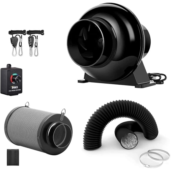 Kit de ventilación iPower de 4 pulgadas y 195 CFM con filtro de carbono