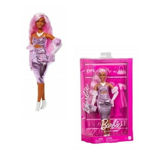 Muñeca Barbie Fashionista Deluxe Cabello Rosa Y Vestido Brillante