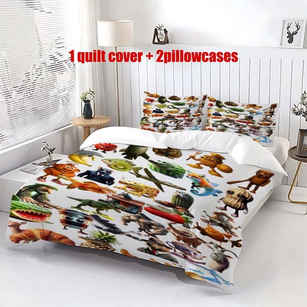 3pcs Italian Brainrot Collection Themed Printed Bedding Set Duvet Cover and Pillowcases