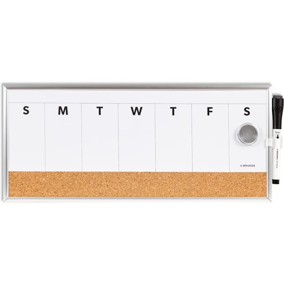 U Brands Weekly Calendar Whiteboard for Wall, Magnetic Dry Erase