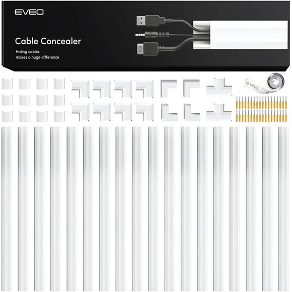 Cubrecables EVEO de 300 pulgadas, gestión de cables pintable, blanco