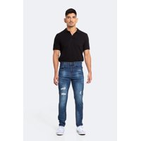 Idem - Jeans Hombre Skinny Azul Focalizado Con Destroyer Pintado 48
