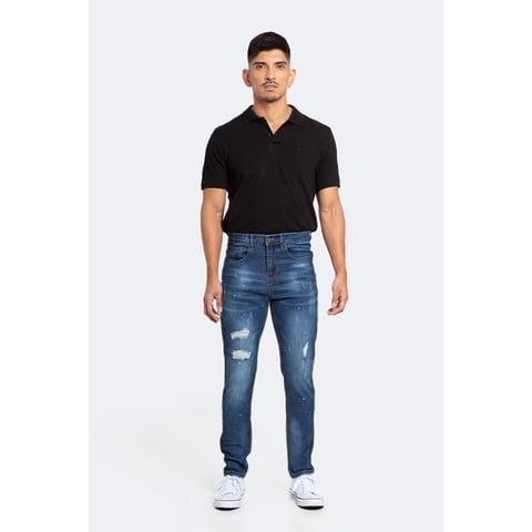 Idem - Jeans Hombre Skinny Azul Focalizado Con Destroyer Pintado 48
