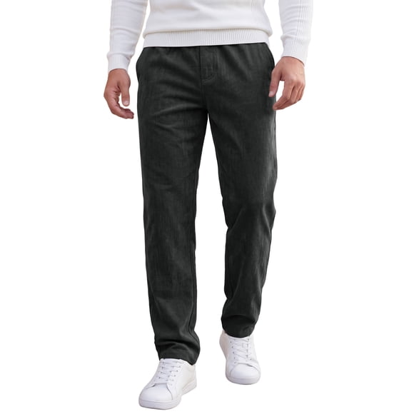 Pantalones de pana suaves de pierna recta con cintura de cordón ligera para hombre 32 Negro
