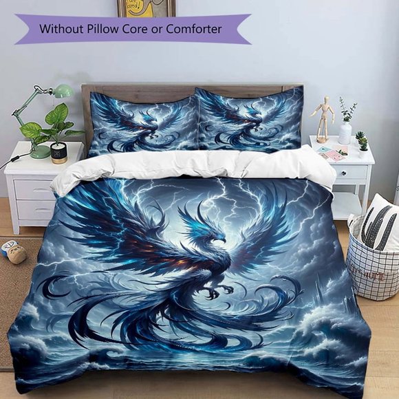 Electric Phoenix Bed Set - Includes 1 Cozy Quilt Cover And 2 Pillow Covers Washable in Machine - Ideal for Year-Round Use Great Present for Loved Ones