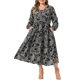 thumbnail image 1 of Vestido Agnes Orinda para Mujer Talla Grande con Estampado Floral Boho, Cinta Geométrica en la Cintura, Cuello en V, Manga Larga, Estilo Casual Flowy A Line con Bolsillo 2X Negro, 1 of 6