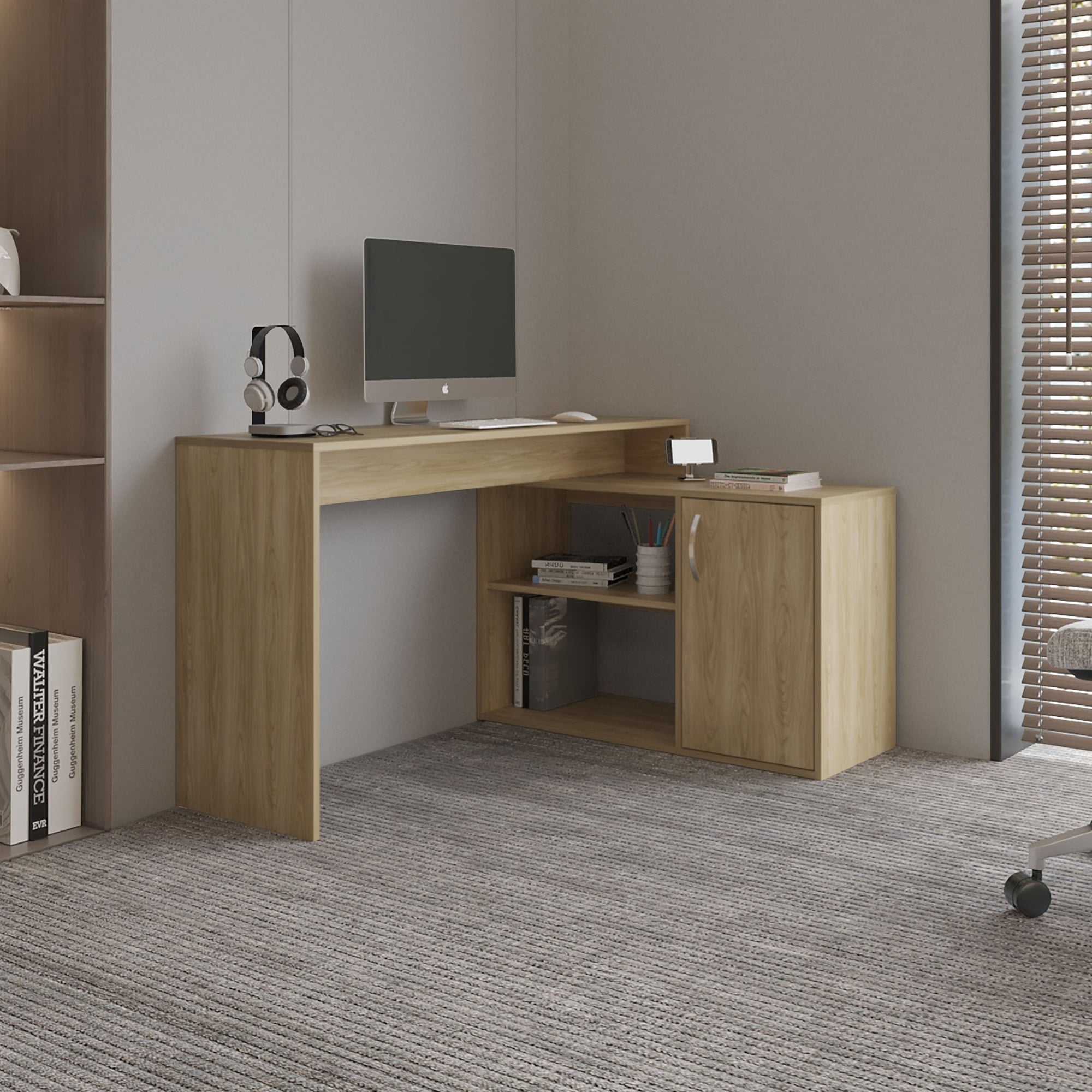 Tuhome - Escritorio En L 1 Puerta 71x125x90 Cm Eco Fresno