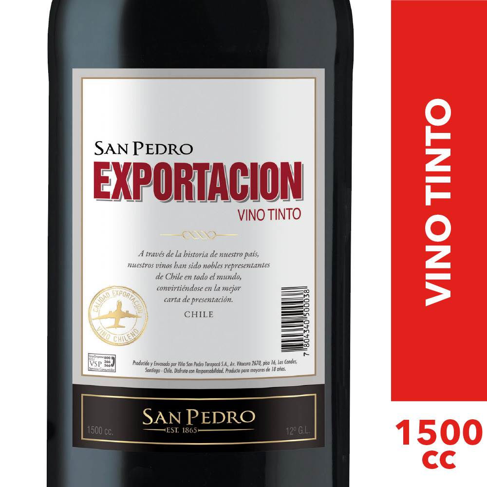 Vino Tinto Exportación 12° Botella 1,5 l San Pedro