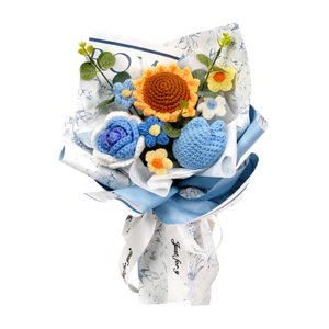 Bothyi - Bouquet De Flor De Crochet Tejido A Mano Para El Día De San Valentín Regalo Boda Cumpleaños Azul