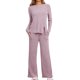 thumbnail image 1 of INSPIRE CHIC Conjunto de Pijamas para Mujer Cuello Redondo Manga Larga Ropa de Dormir Suave Pijamas Ropa de Casa con Bolsillo L Púrpura, 1 of 5