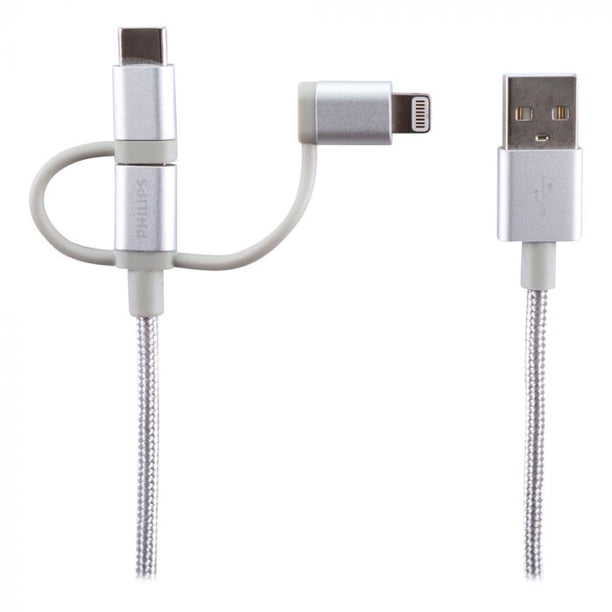 Cable 3 en 1 para celulares Iph/Android Usb tipo C Silver | Lider