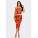 thumbnail image 1 of Saronite Conjunto de Top y Falda con Cuello Halter, Volantes y Malla de Encaje con Estampado de Aguas Tropicales, Naranja (para Mujer), 1 of 4